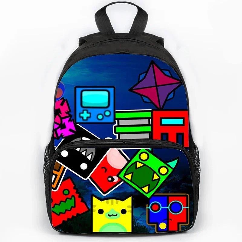 Children Large Capacity Angry Geometry Dash Print Backpack Students School Bags for Girls Boys Cartoon Bookbag Travel Backpacks