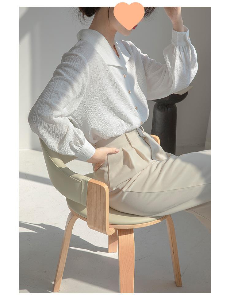 Women's Textured White Shirt - Loose French Style, Spring/Summer 2025