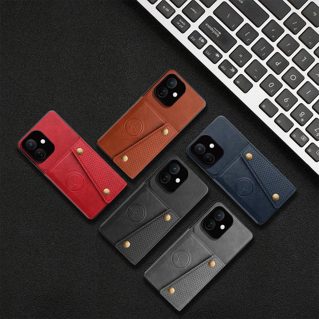 Vintage Leather Card Holder Phone Case for Xiaomi Redmi Note 17 Pro 5G Card Pockets Dual Snap Buttons Flip Wallet Shell
