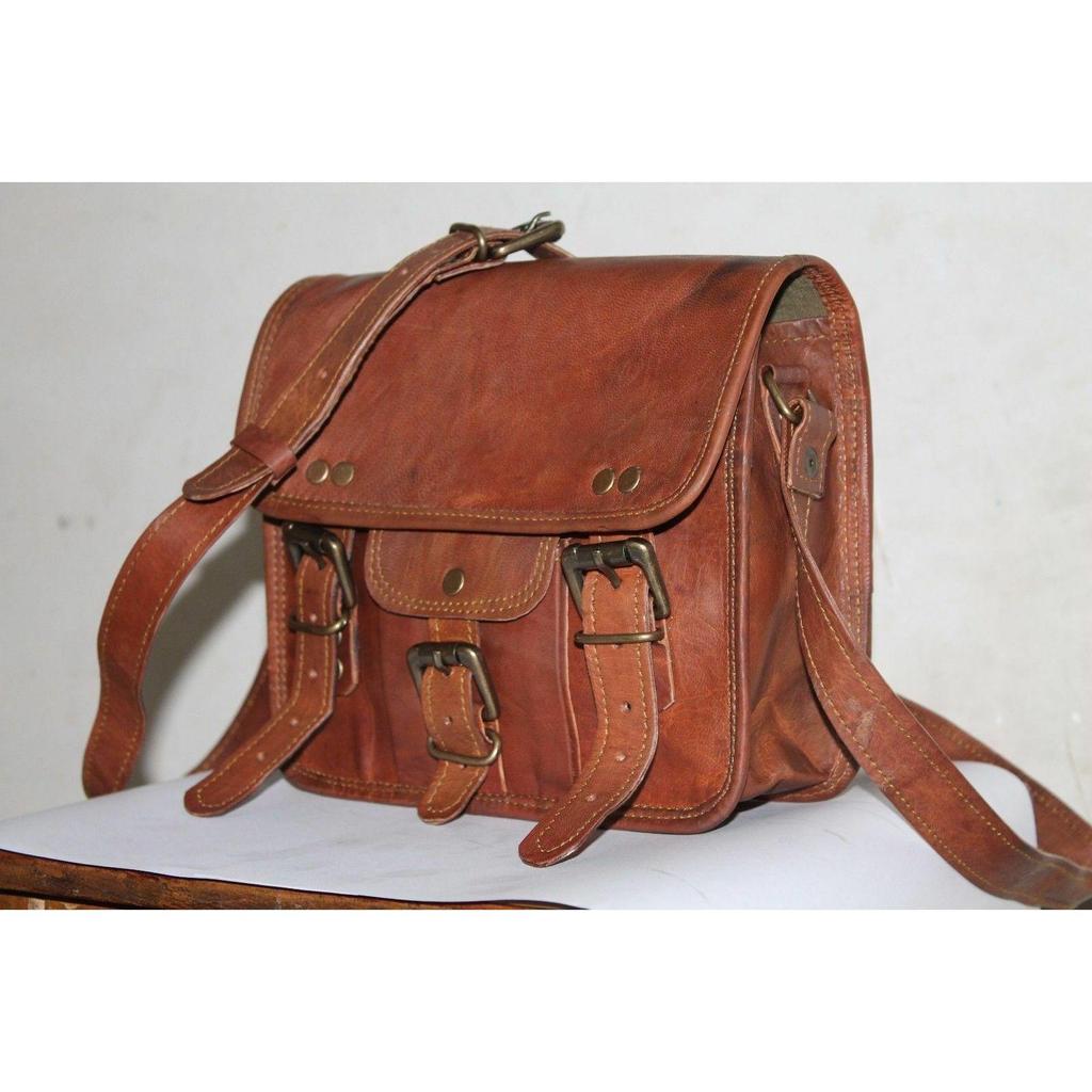 Vintage Messenger Laptop Briefcase Real Brown Satchel Bag Goat Leather Genuine