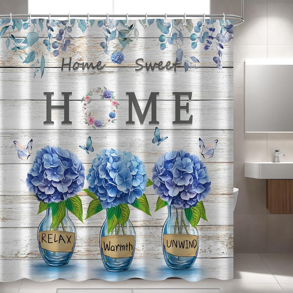 Pink Gray Flowers Shower Curtain, Daisy Floral Simple and Fresh Elegance Plants Cloth Rustic Farmhouse Bathroom Decor Sets,