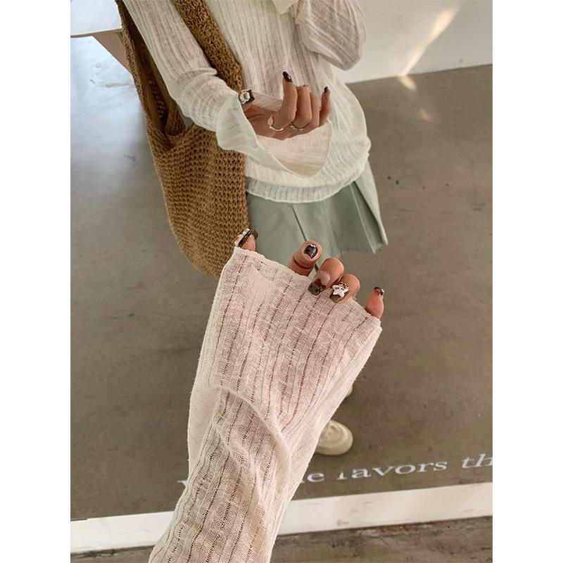 Women's Ruffle Edge V-Neck Long-Sleeve White Sunscreen T-Shirt