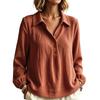 Women's Casual Long Sleeve Buttoned V-Neck Loose Fit Pullover Top for Daily Wear