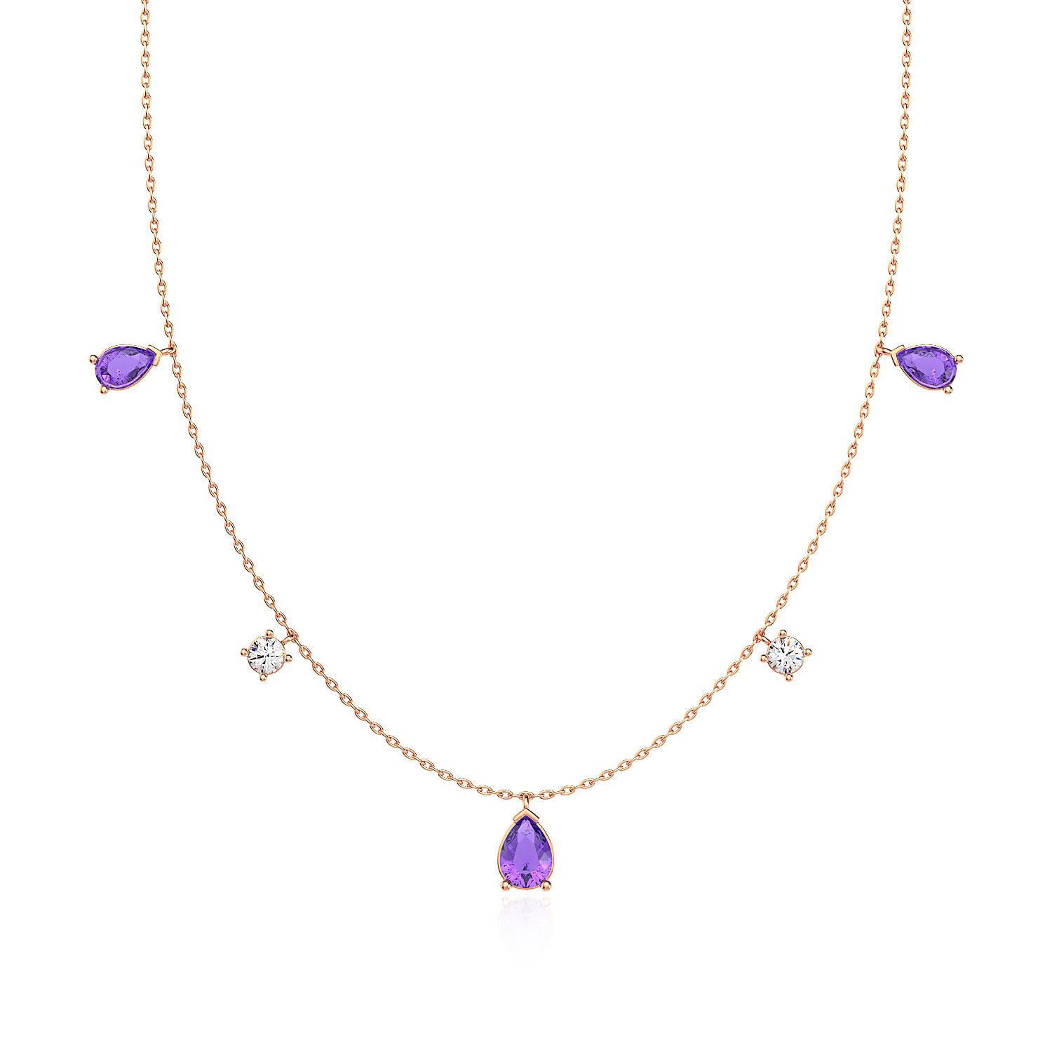 

Ожерелье из розового серебра с каплями аметистового камня