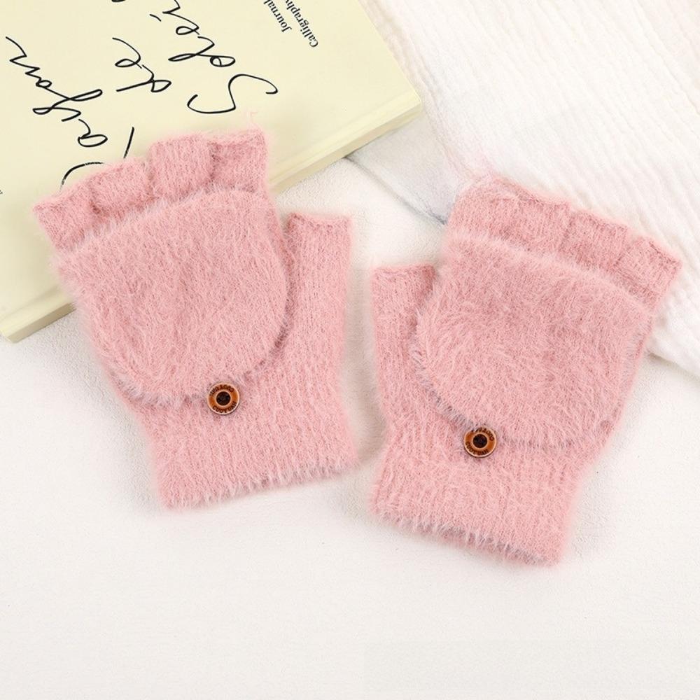 Outdoor Winter Half Finger Gloves Plush Warm Touchscreen Gloves Thickened Imitation Cashmere Flip Cover Gloves For Women Men