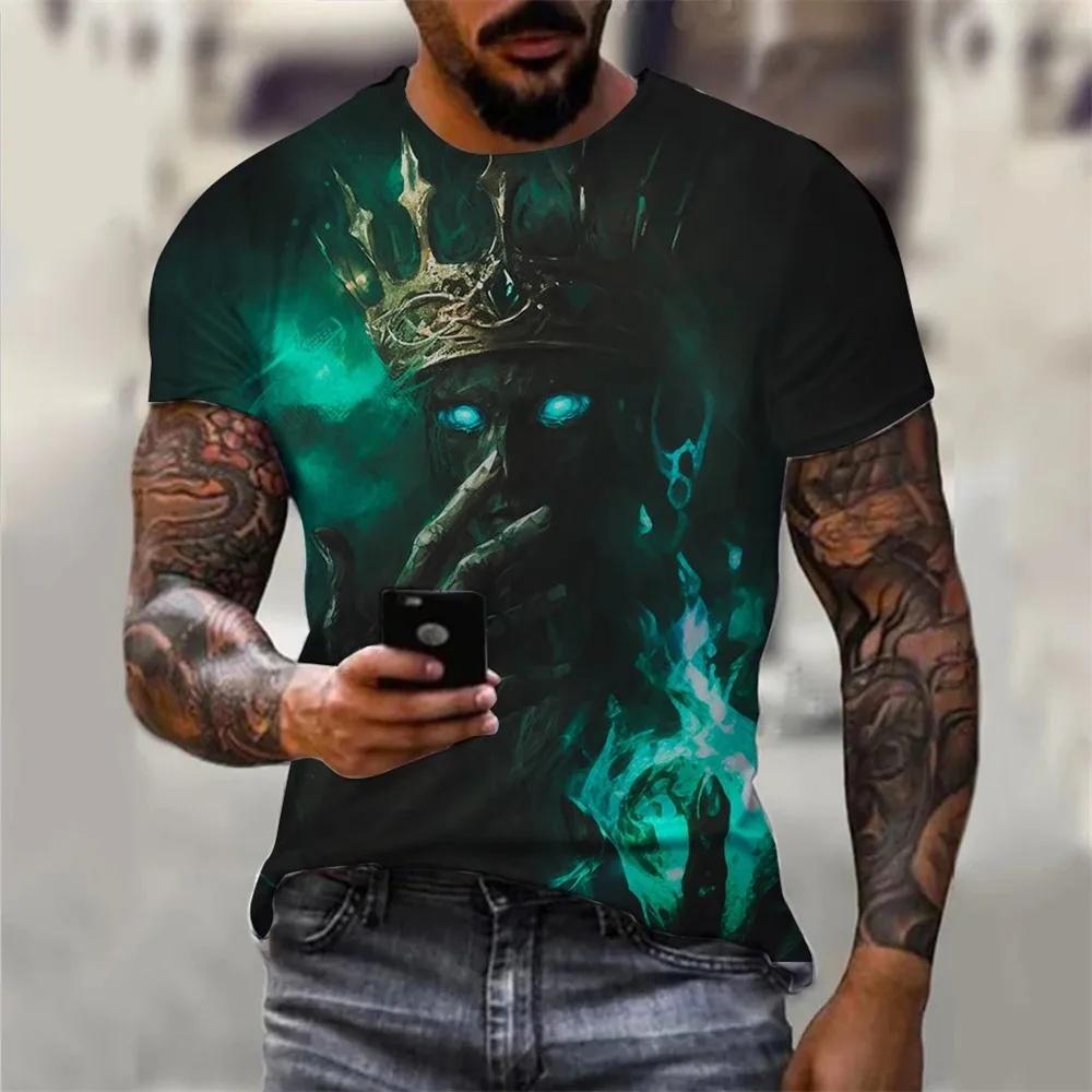 Men's Summer Skull Print T-Shirt Soft Breathable Round Neck Outdoor Street Style Casual Graphic Tee Comfort Top