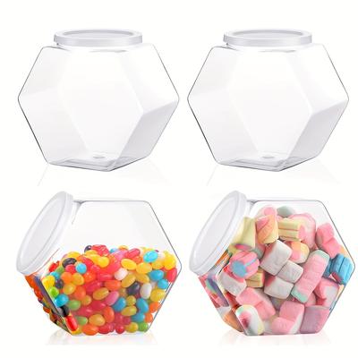 4pcs Hexagonal Plastic Candy Jar Clear Cookie Containers for Snacks Airtight Dry Goods Containers for Kitchen Pantry