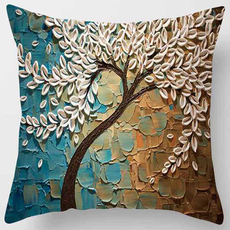 Personalisierte Dreidimensionale Ölgemälde Baum Blumen Baum Kissen Kissenbezug Auto Sofa Bettseite Lendenkissenbezug