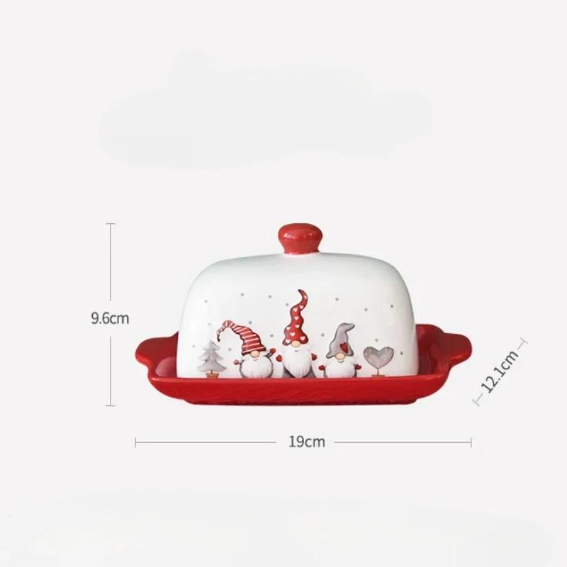 Christmas Elk Santa Claus Pattern  Butter Dish with Lid Nordic Style Sweets Cakes Desserts Cheese Plate Butter Container Dishes