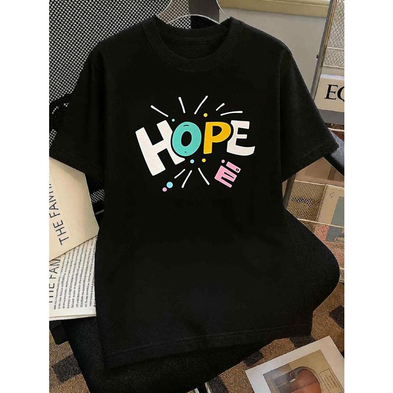 

Women s & Unisex Heavyweight 180gsm T-Shirt - Black with HOPE Graphic Print, Short Sleeve Round Neck Casual Streetwear Top S