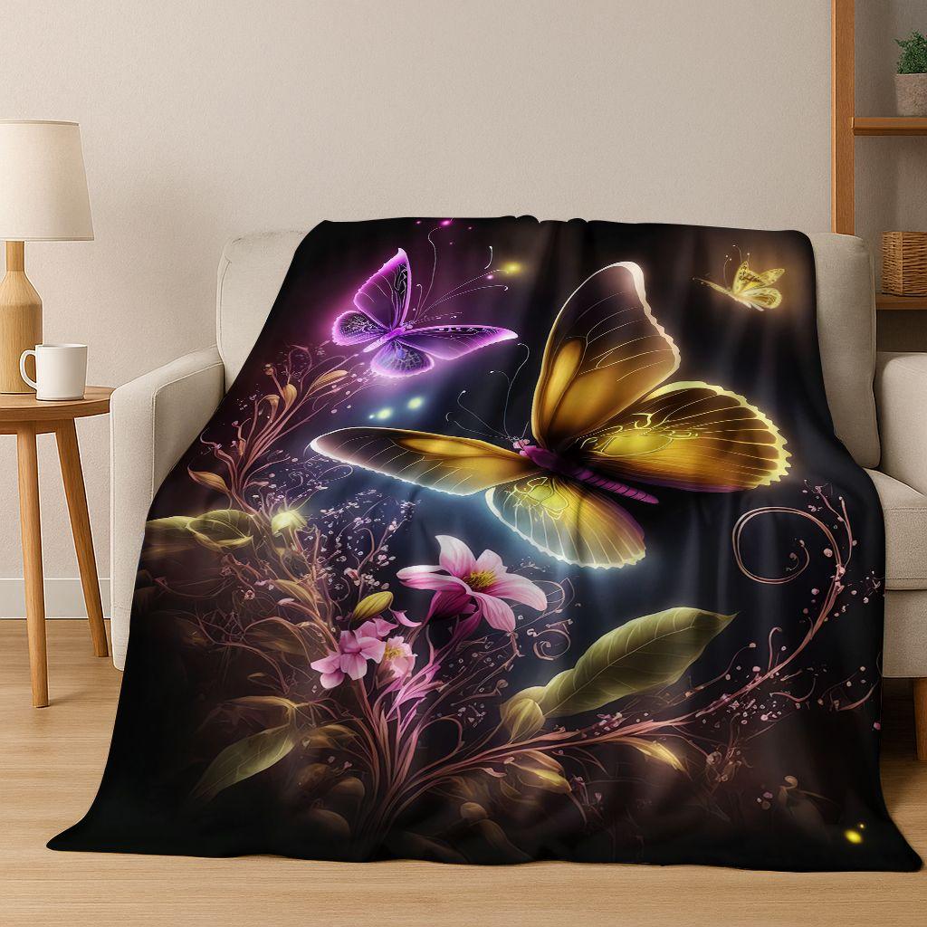 26 Style Dream Butterfly Flower Cartoon Flannel Blanket,Cozy Soft Throw Blanket for Home Bedroom Bed Sofa Picnic Cover Gift Kids