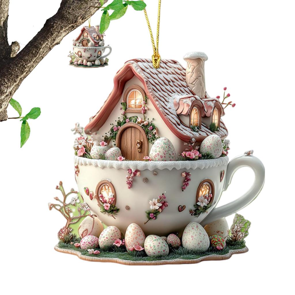 Kaffeebecher Haus Osterei Ornamente Kaffeebecher Haus Osterei Osteranhänger 2D Acryl Flach Hängende Dekoration Osterornamente