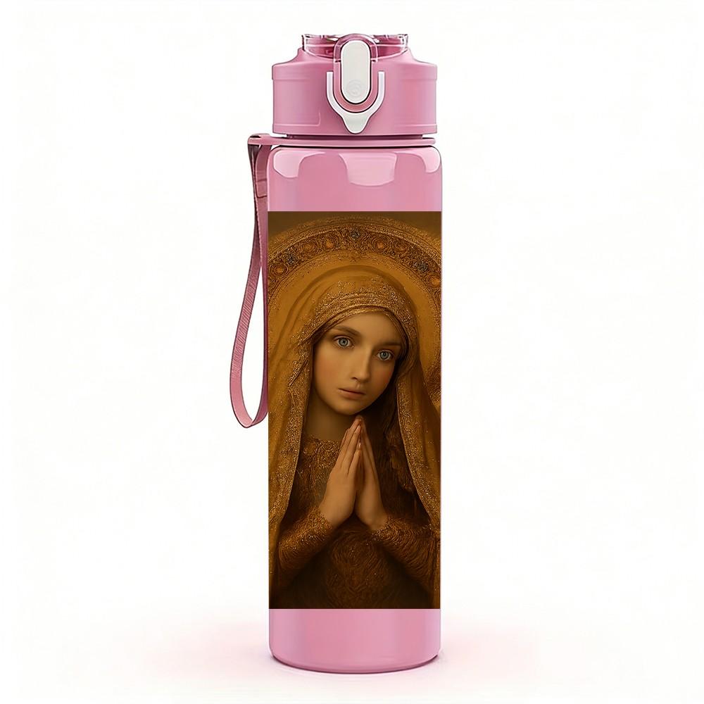 1PC Long Hair Lady Portrait Art Print 750ml Color Plastic Sports Water Bottle Leakproof Flip Straw Lid Suitable for Sports Office Home Use