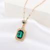 Green Color Square Crystal Stone Jewelry Set Classic Fashion Retro Earrings Necklace Bridal Birthday Girl Gift Wedding
