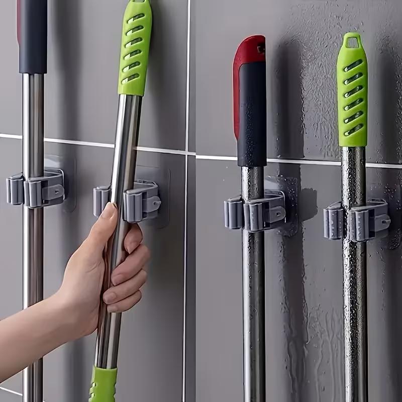 Wall-Mounted Mop and Broom Holder Clips - Adjustable Plastic Storage Organizer for ,Bathroom, and Garden Tools - Space-Saving Cleaning Accessories
