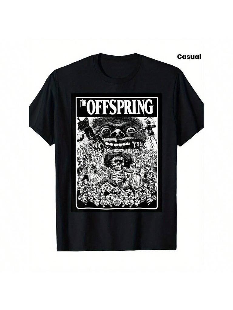 UnisexS Black TShirt With The Offspring Band Graphic Print Crowd Scene Design Casual Crew Neck
