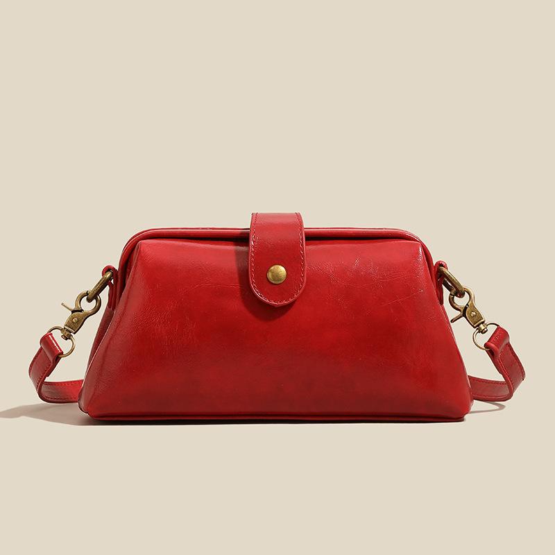 Soft leather women's crossbody bag new elegant modern high-end gold mouth shell bag retro clip bag