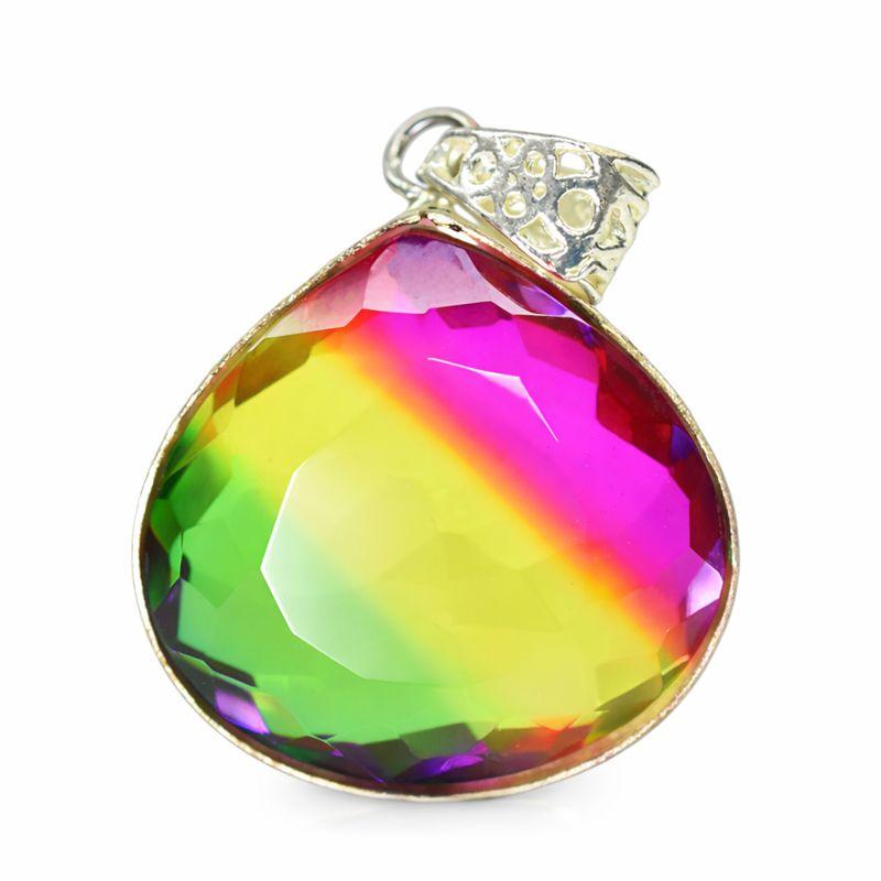 

Lab Created 79Ct Bi-Color Tourmaline 925 Sterling Silver Pendant Certified Gems 42.5 mm approx різнокольоровий