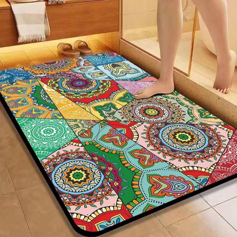 American Flower Diatom Mud Floor Mat, Bathroom Non-Slip And Dirt-Resistant Absorbent Floor Mat, Toilet Quick-Drying And Easy To Take Care Of