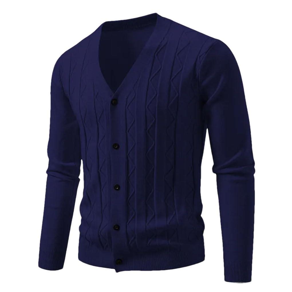 Mens Cardigan Sweater Casual Long Sleeve V Neck Buttons Down Cable Knit Shirts Textured Fall Winter Clothes