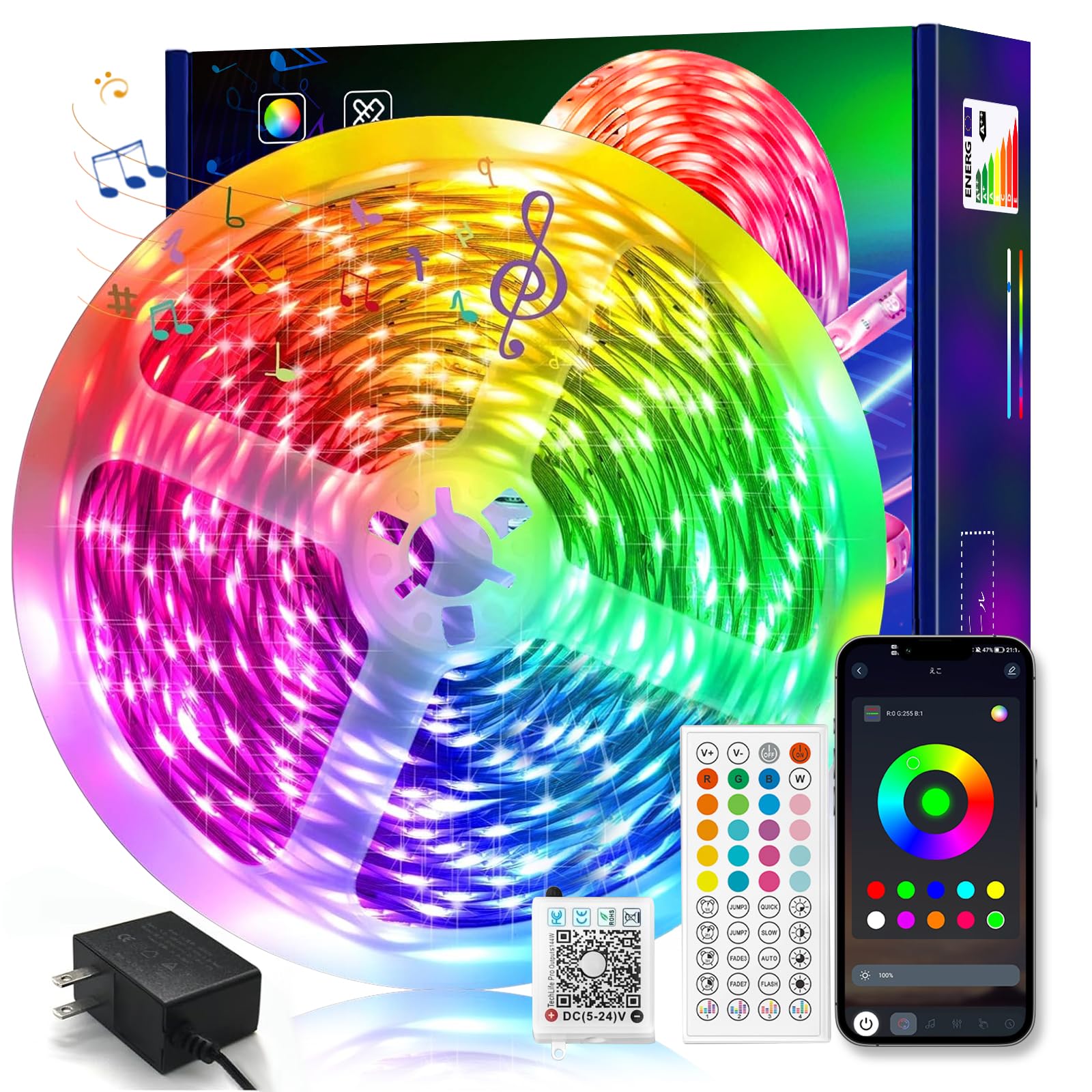 

LED Strip Light Million RGB App Remote Timer 22 Stepless Dimming Certified in High Color High Google App Store Compatible [16 Colors, + Control,