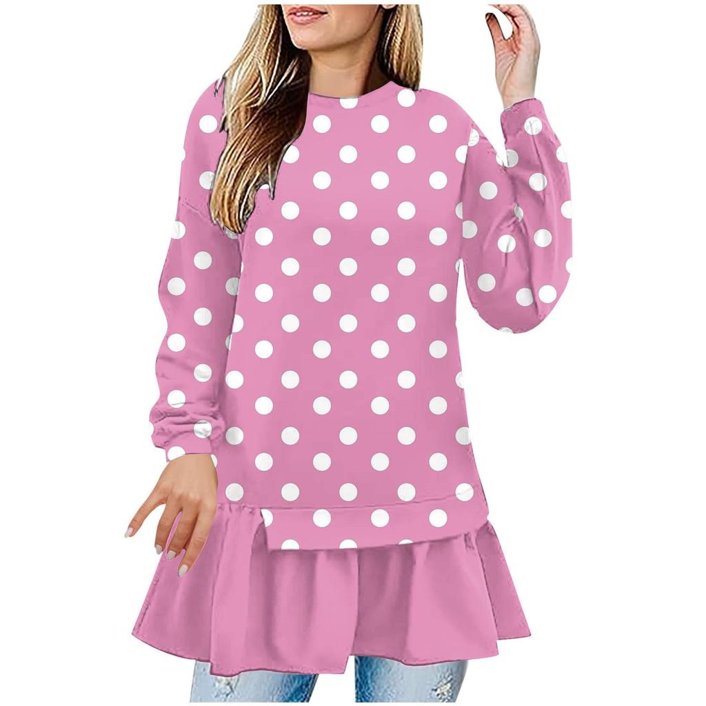 Womens Ruffle Hem Oversized Crewneck Sweatshirt Casual Long Sleeve Loose  Fall Pullover Tops
