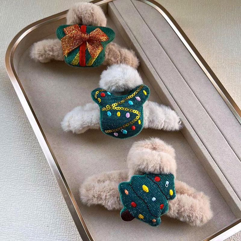 2024 Cute Christmas Reindeer & Snowman Plush Hair Claw Clips for Women