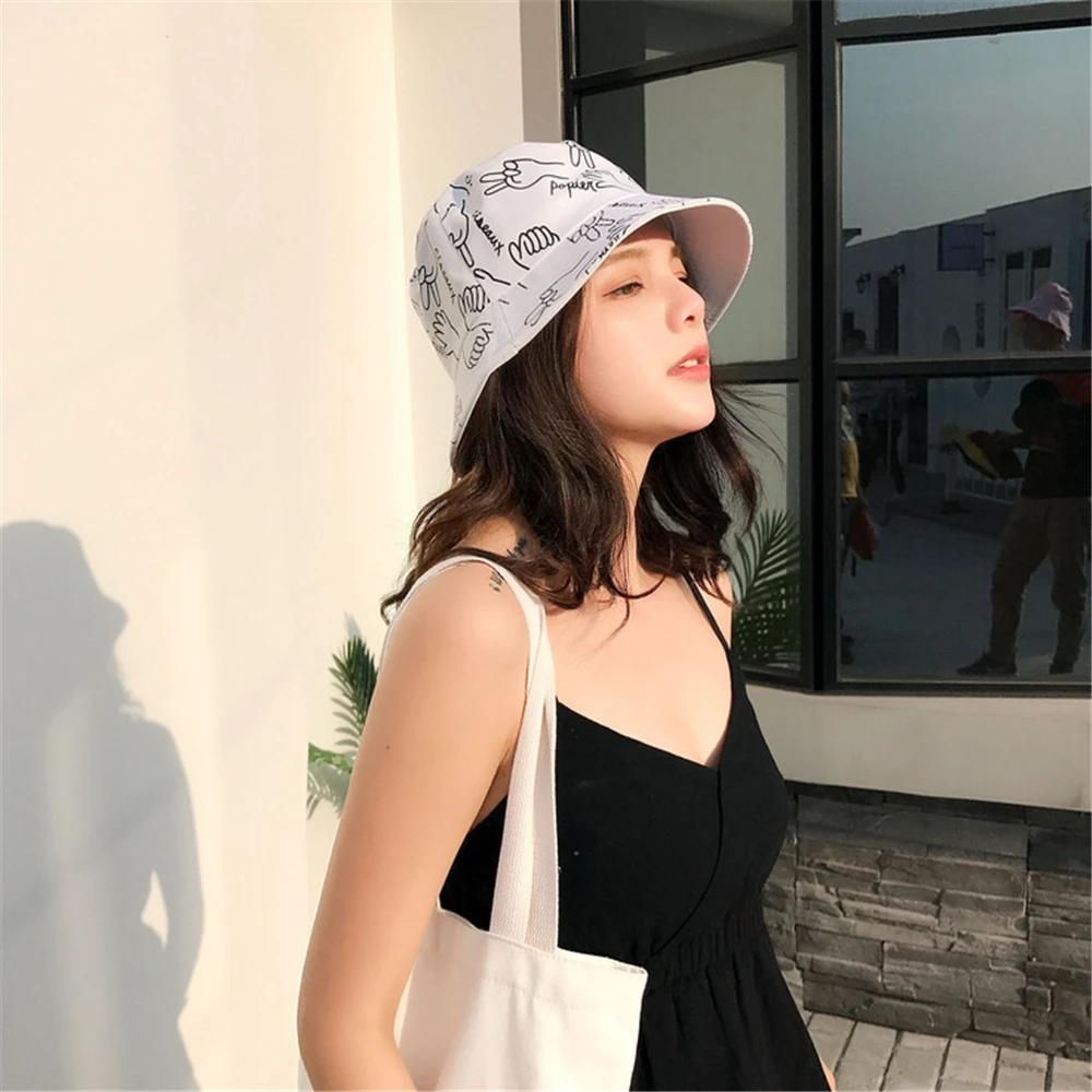 Fashion Bucket Hat for Women Spring Casual Outdoor Graffiti Fisherman Cap Big Brim