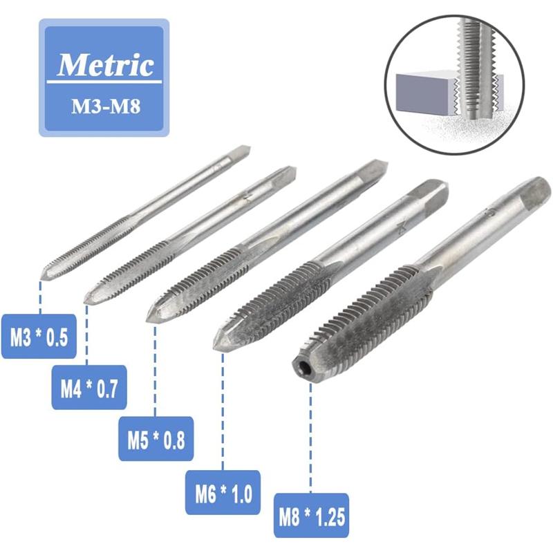 6pcs Tap Wrench Tool Set Adjustable T-Handle Tap Holder Wrench With Machine Screw Thread Metric Plug Taps M3 M4 M5 M6 M8 Taps