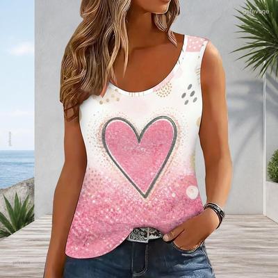 Damen Übergröße Ärmelloses Tanktop Rosa Glitzer Herz Punkt Farbverlauf Print Rundhalsausschnitt Top