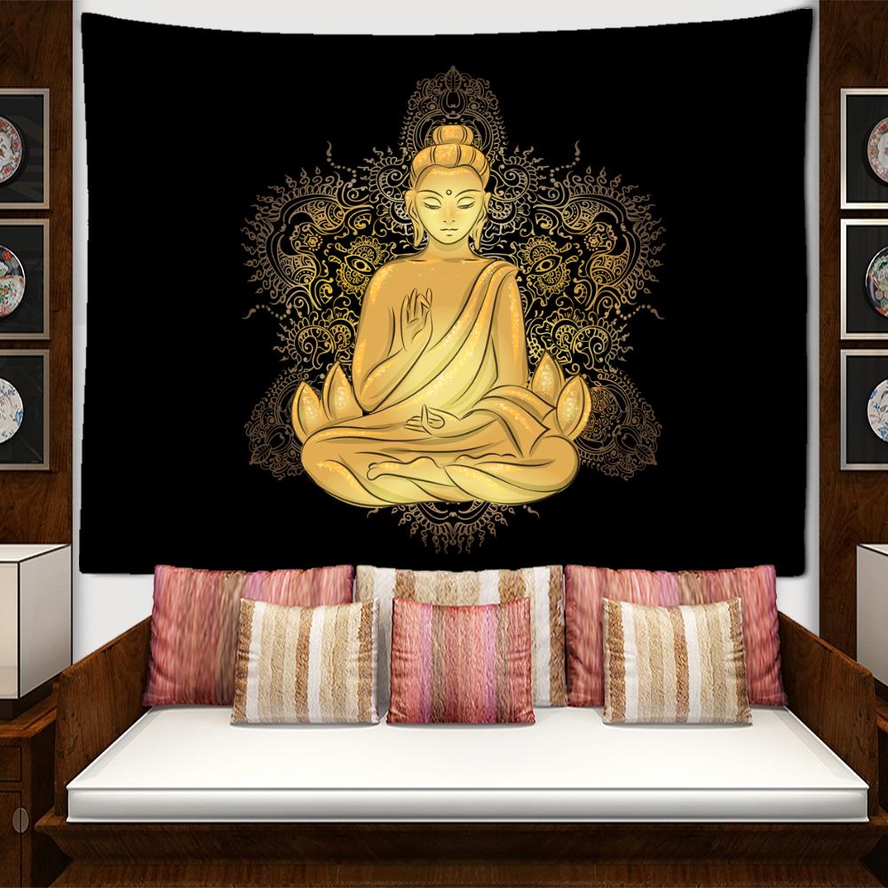 Goldener Buddha-Wandteppich, Wandbehang, psychedelisch, geheimnisvoll, Hippie-Tapies, böhmische Wohnzimmer-Heimdekoration