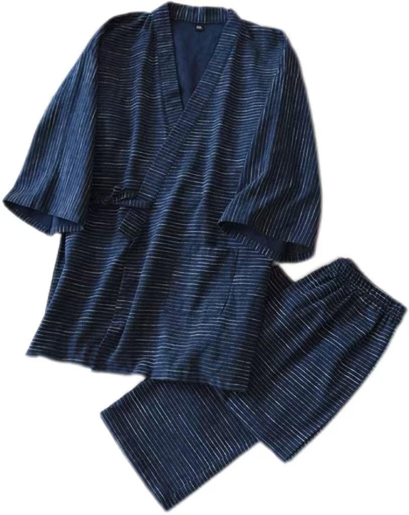 Jinbei Yukata Cotton Pajamas Double Gauze Jinbei Top and Bottom Set Double Gauze Sleeve Front Opening Jinbei Set Breathable Sweat Absorbent Samue