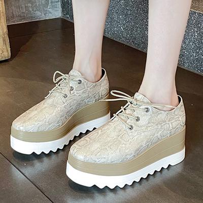 Mode Carré Tête Plateforme Compensée Oxfords pour Femmes 2024 mode Confortable Semelle Épaisse Chaussures Décontractées Femme PU Cuir Baskets Chunky