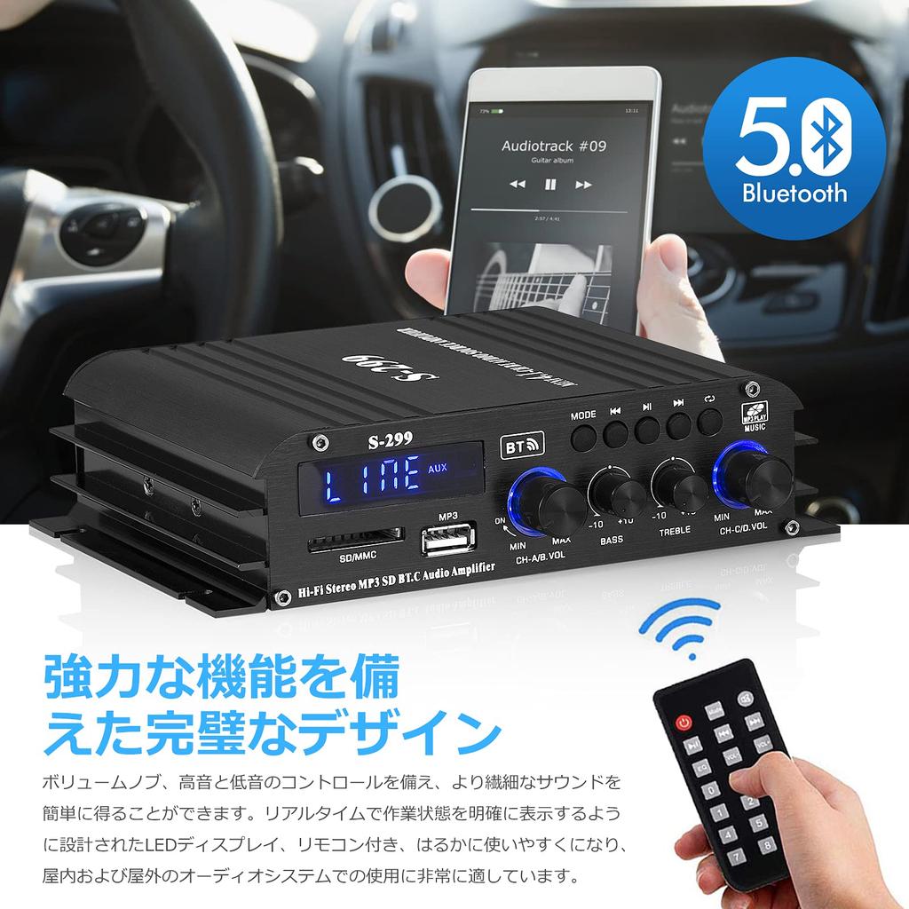 HiFi 4.0CH Bluetooth Digital Power Amplifier for Home Car Subwoofer Audio Amplifier