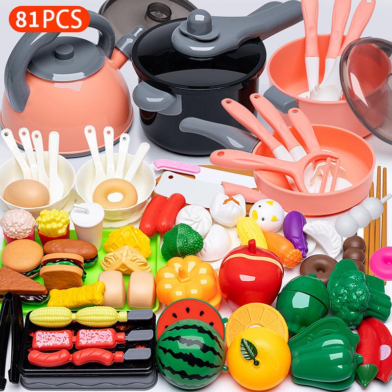 Non-Toxic Cooking Toys Pink Kitchen Toy Set Children Toys Cut Fruit Vegetable Pizza Pretend Play Simulation Early Education Toys For Kids