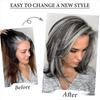 HAIRJOY Dark Gray Ombre Layered Wigs with  Bangs for Black Women Synthetic Hair Short Gray Highlight Straight  Layered Bob Wig