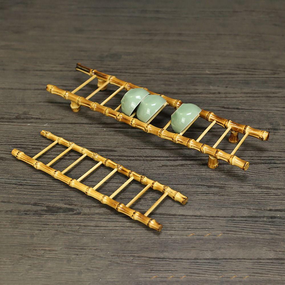 Multi-purpose Bamboo Ladder Cup Holder Bamboo Yellow Tea Cup Drainer Rack Get Promotion Blessing Art Craft Tea Accessories