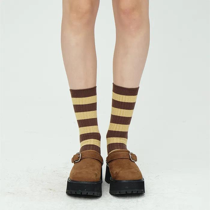 METAL STRIPE SOCKS_brown stripe