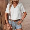 GMXIA V Collar T-shirt Summer Women's Lace Patchwork Short Sleeve Top