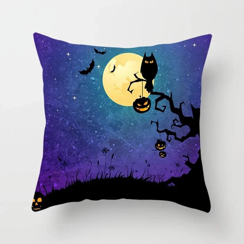 Halloween Theme Pillow Cover Car Office Living Room Sofa Halloween Pumpkin Lantern Decoration Pillow Cover