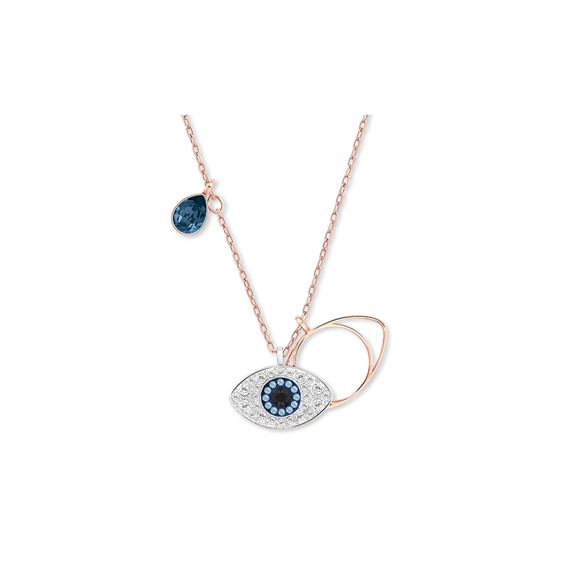 Swarovski Swa Symbol Evil Eye Crystal Rose Gold Necklace Women necklace Blue 5172560 Box (Random Color)