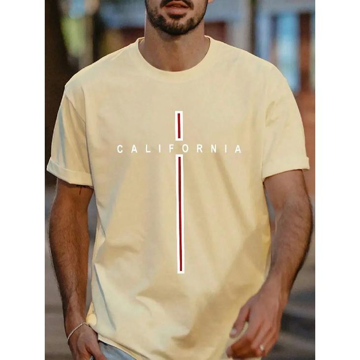 

Летние мужские футболки, свободные хлопковые футболки с короткими рукавами и буквенным принтом, мужская модная футболка XXL бежевый