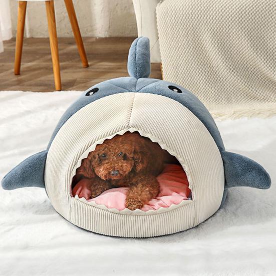 Cat Nest Cartoon Shark Shape Big Mouth Thick Cute Animal Warm Rest And Sleep Semi-closed Pet Mini House for Four Seasons