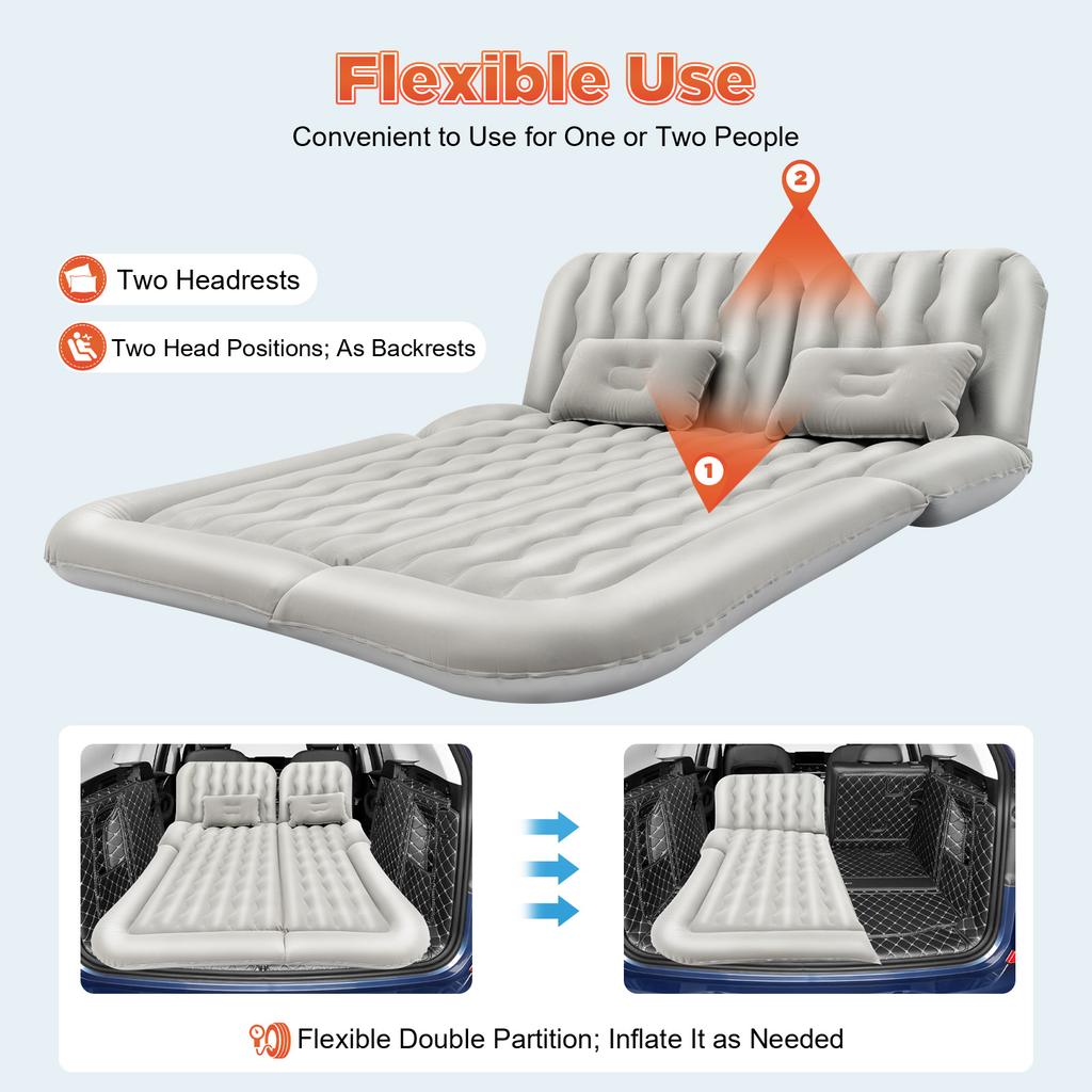 SUV Air Mattress w/ Air Pump, Inflatable Car Mattress for Trunk, Camping Bed Cushion Travel Back Seat Sleeping Bed