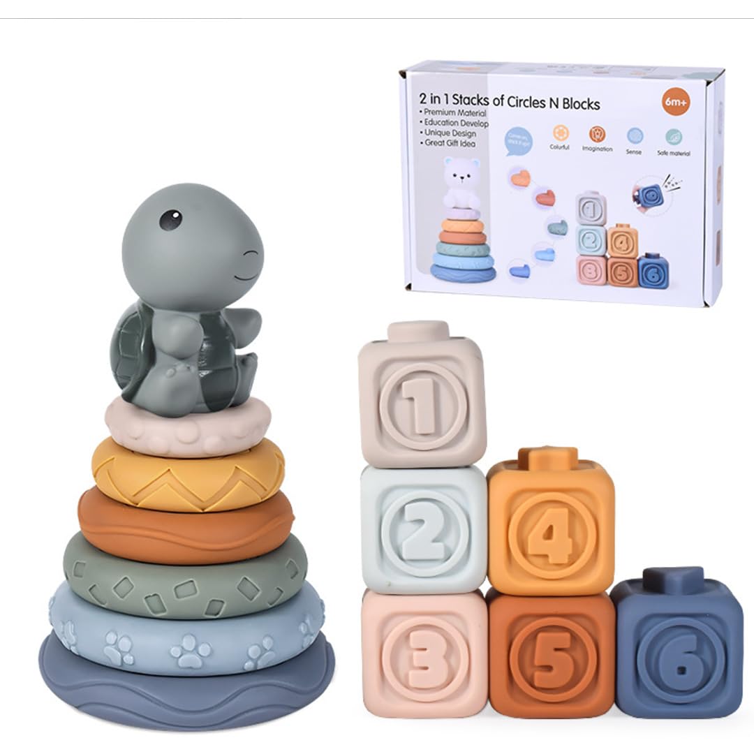 

TOMMYFIELD Montessori Toys for 1-Year-Olds, Educational Toy, Vinyl Building Blocks, Soft Toy (Turtle) [Parallel Import]
