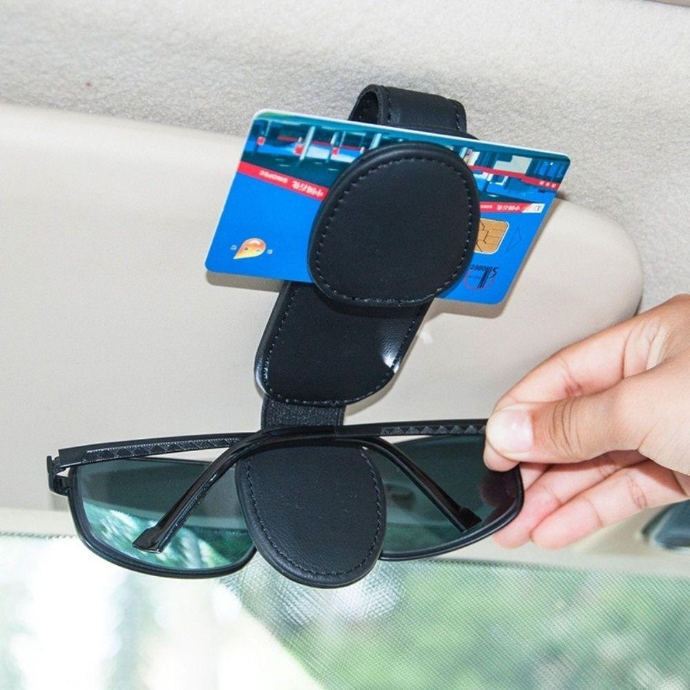 Double Clip Car Sunglasses Frame PU Leather Eyeglasses Storage Clip Ticket Card Clip  Truck