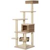 Rattan Cat Tree with Cat Den Multi-Level Cat Tree Climbing Tree for Cats E1 MDF Sisal Beige+Brown 55 x 55 x 174 cm