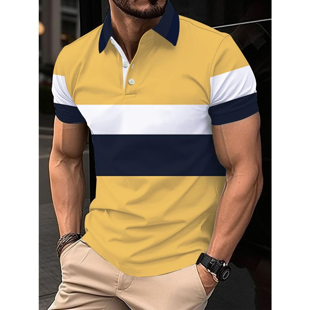 Men s loose 3D print, summer short sleeved polo shirt S