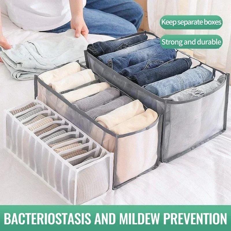 Kleiderorganizer Jeans Aufbewahrungsbox Organizerbox Kleiderschrank Kleideraufbewahrungsboxen mit Fächern Socken Unterwäsche BHs Aufbewahrung