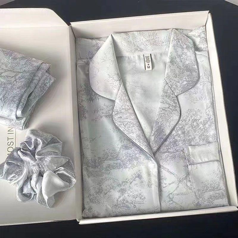 

Новая пижама с тигровым узором, высококачественный комплект пижамы из ледяного шелка, женский комплект домашней одежды с брюками с длинными рукавами на весну и осень XL